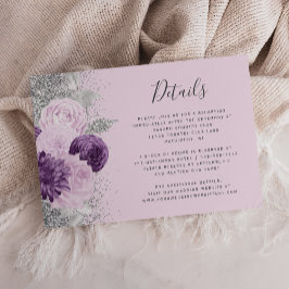 Tarjeta De Recepción Detalles del Boda floral Purple Silver Lavender