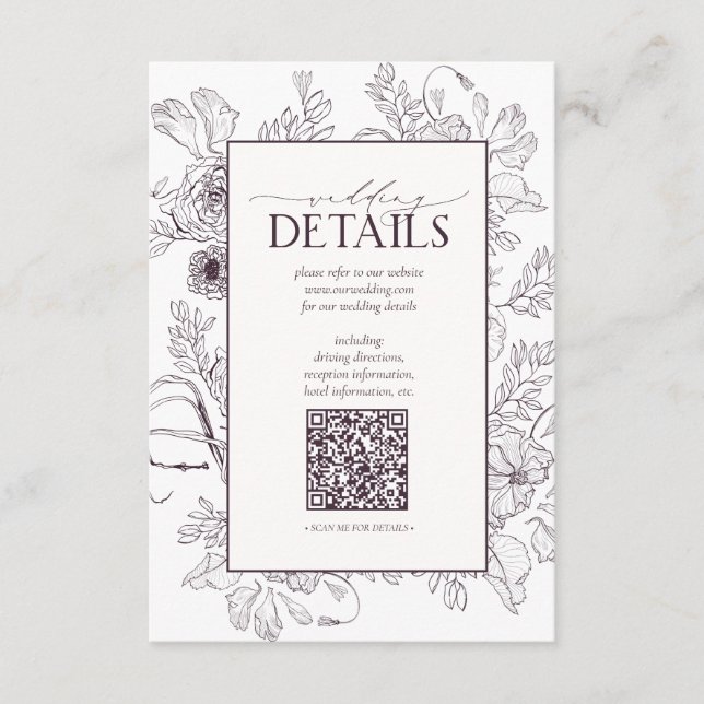 Tarjeta De Recepción Detalles del Boda floral púrpura del complemento d (Anverso)