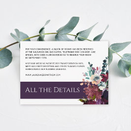 Tarjeta De Recepción Detalles del Boda floral púrpura Eggplant de lujo