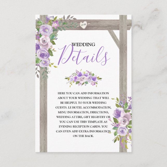 Tarjeta De Recepción Detalles del Boda floral púrpura ruso (Anverso)