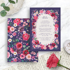 Tarjeta De Recepción Detalles del Boda Floral Rojo