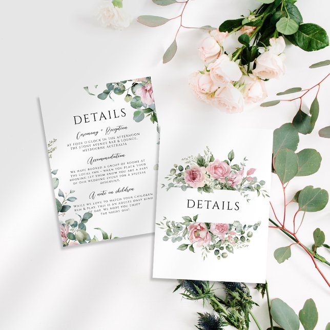 Tarjeta De Recepción Detalles del Boda floral rosa acuarela (Subido por el creador)