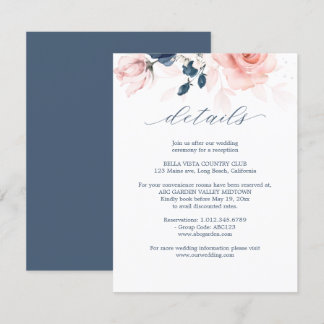 Tarjeta De Recepción Detalles del Boda floral rosa azul marino y Rubor
