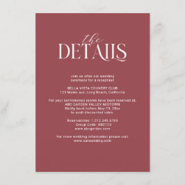 Tarjeta De Recepción Detalles del Boda floral rosa de Borgoña y Rubor