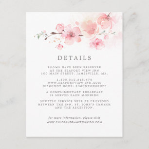 Tarjeta De Recepción Detalles del Boda Floral Rosa de cerezo