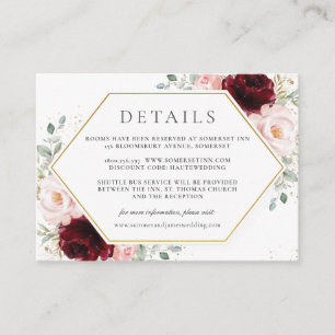 Tarjeta De Recepción Detalles del Boda floral rosa de la Rubor roja de
