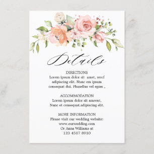 Tarjeta De Recepción Detalles del Boda floral Rosa de Rubor rosa Pastel
