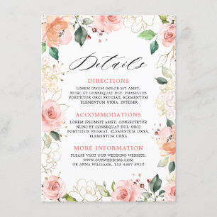 Tarjeta De Recepción Detalles del Boda floral Rosa de Rubor rosa Pastel