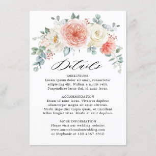 Tarjeta De Recepción Detalles del Boda Floral Rosa Peach Pastel de vera