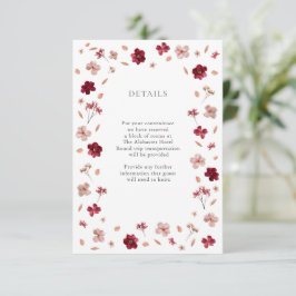 Tarjeta De Recepción Detalles del Boda floral, rosa rojo presionado y c