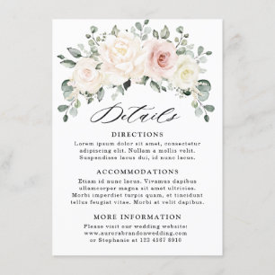 Tarjeta De Recepción Detalles del Boda floral rosa Rubor de marfil de c