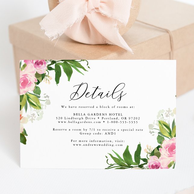 Tarjeta De Recepción Detalles del Boda floral rosa suave (Subido por el creador)