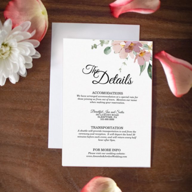 Tarjeta De Recepción Detalles del Boda floral rosa y malva (Subido por el creador)