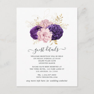 Tarjeta De Recepción Detalles del Boda floral rosa y púrpura