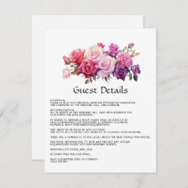 Tarjeta De Recepción Detalles del Boda floral rosa y púrpura