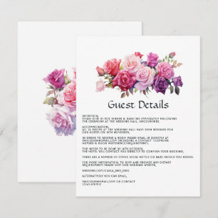 Tarjeta De Recepción Detalles del Boda floral rosa y púrpura
