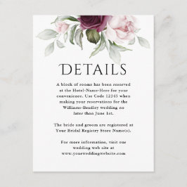 Tarjeta De Recepción Detalles del Boda floral rosa y Rosa de ciruelas