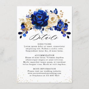 Tarjeta De Recepción Detalles del Boda floral Royal Blue Yellow Gold