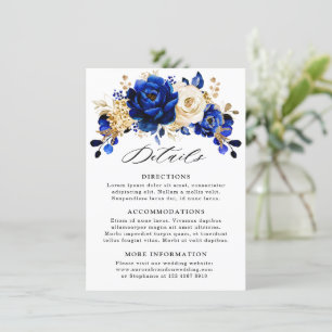 Tarjeta De Recepción Detalles del Boda floral Royal Blue Yellow Gold