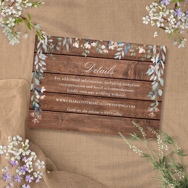 Tarjeta De Recepción Detalles del Boda Floral Rusal Wood Wildflowers (Rustic Wood Wildflowers Floral Wedding Details Enclosure Card)
