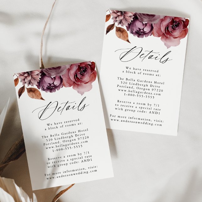 Tarjeta De Recepción Detalles del Boda floral Rustic Autumn Marsala (Subido por el creador)