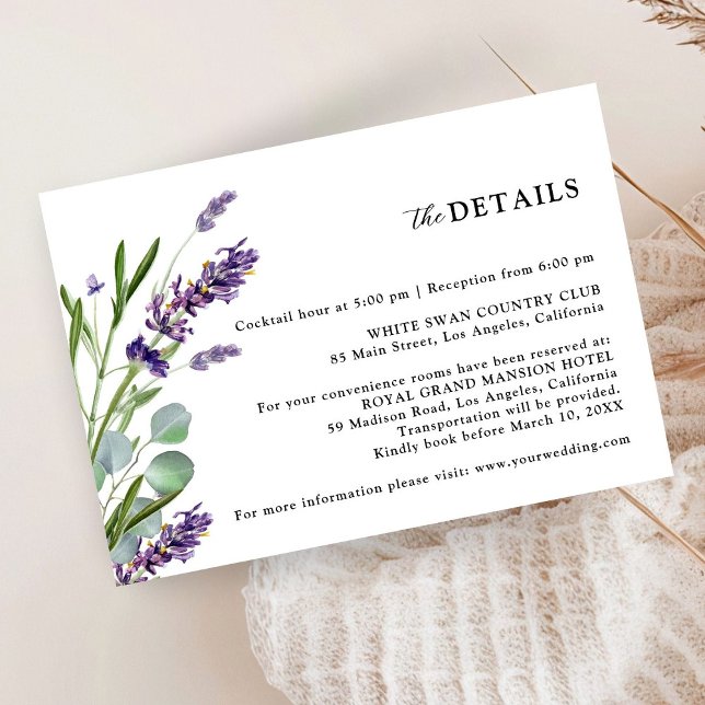 Tarjeta De Recepción Detalles del Boda floral rústico de lavanda morada (Subido por el creador)