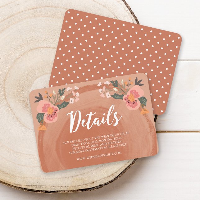 Tarjeta De Recepción Detalles del Boda floral rústico de madera marrón (Subido por el creador)