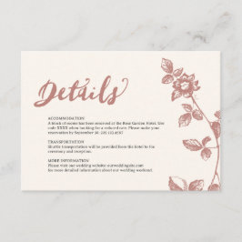 Tarjeta De Recepción Detalles del Boda floral rústico y cálido Rosa