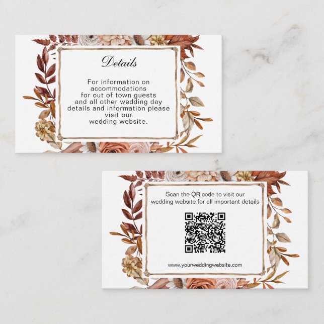 Tarjeta De Recepción Detalles del Boda Floral Terracotta Rust Boho (Anverso / Reverso)