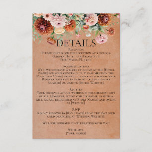 Tarjeta De Recepción Detalles del Boda Floral Terracotta Sage Green Rub