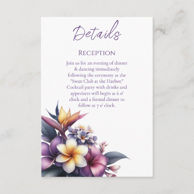 Tarjeta De Recepción Detalles del Boda floral tropical- (Anverso)
