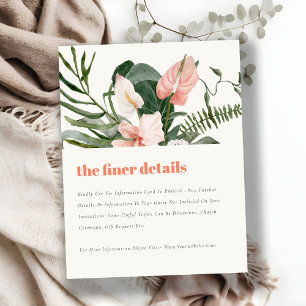 Tarjeta De Recepción Detalles del Boda floral tropical de Rubor Boho de