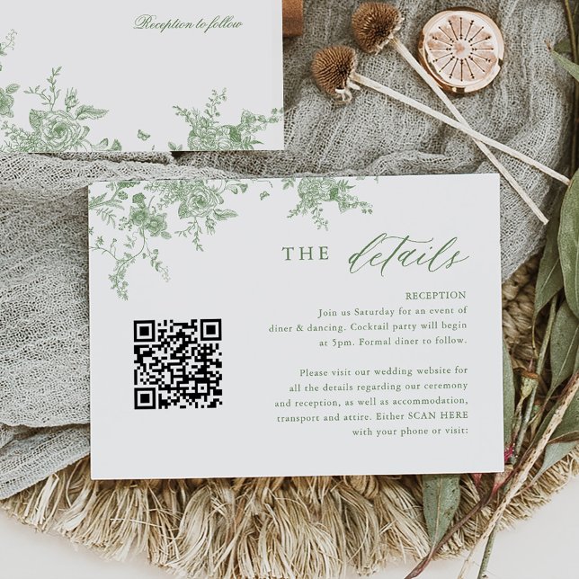 Tarjeta De Recepción Detalles del Boda Floral Verde de Sage Toile (Subido por el creador)