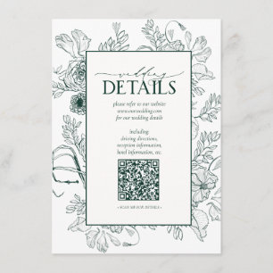 Tarjeta De Recepción Detalles del Boda floral verde esmeralda del códig