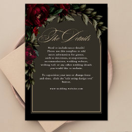 Tarjeta De Recepción Detalles del boda floral verde oscuro gótico rojo 
