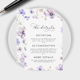 Tarjeta De Recepción Detalles del Boda Floral Violeta Púrpura de Lavend