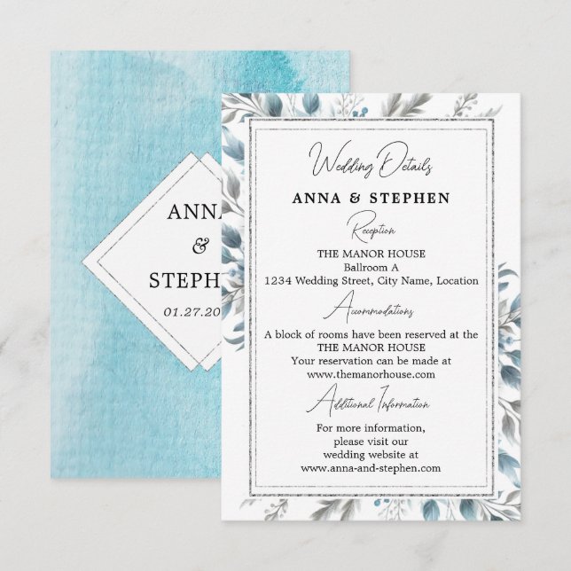 Tarjeta De Recepción Detalles del Boda floral Winter Wonderland (Anverso / Reverso)