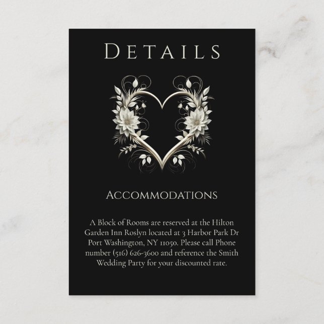 Tarjeta De Recepción Detalles del boda - Flores modernas con corazón (Reverso)