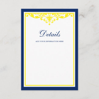 Tarjeta De Recepción Detalles del Boda florido amarillo y azul marino