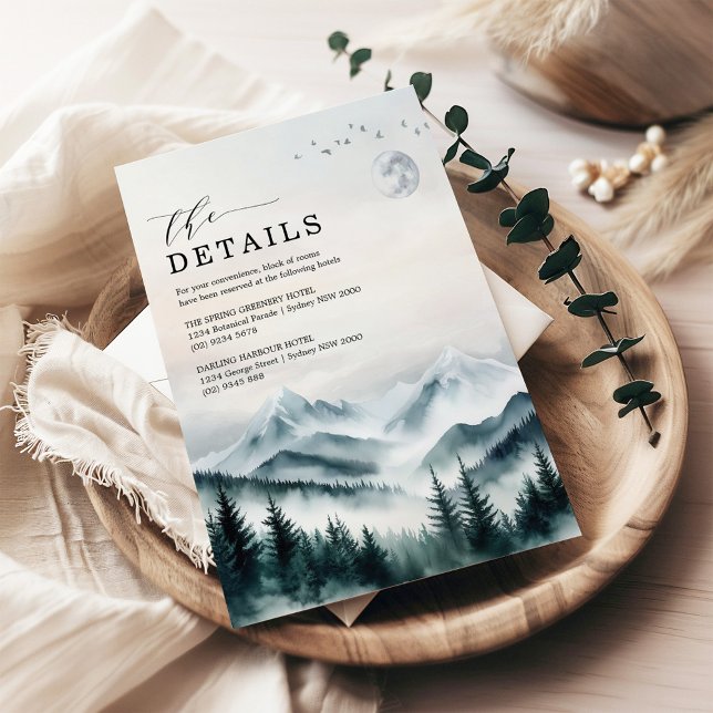 Tarjeta De Recepción Detalles del Boda Forestal Foggy Moon Mountains (Subido por el creador)