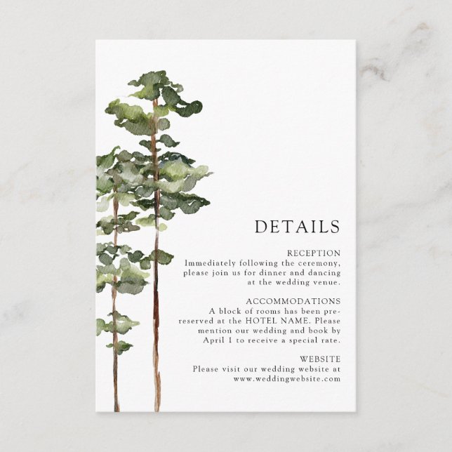Tarjeta De Recepción Detalles del Boda forestal moderno (Anverso)
