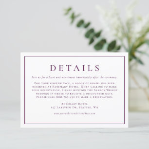 Tarjeta De Recepción Detalles del Boda formal de la tipografía simple p