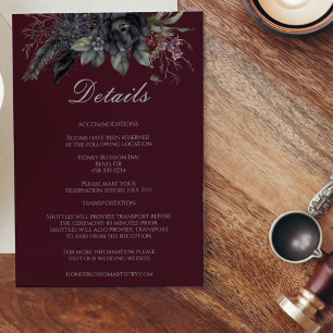 Tarjeta De Recepción Detalles del Boda formal oscuro gótico floral borg