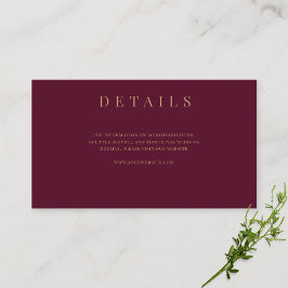 Tarjeta De Recepción Detalles del Boda formal simple de Borgoña y Oro