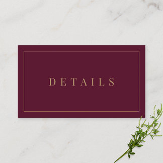 Tarjeta De Recepción Detalles del Boda formal simple de Borgoña y Oro