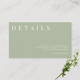 Tarjeta De Recepción Detalles del Boda formal simple de Sage Green