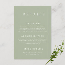 Tarjeta De Recepción Detalles del Boda formal simple de Sage Green