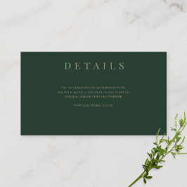 Tarjeta De Recepción Detalles del Boda formal simple verde y dorado