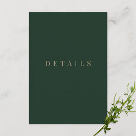 Tarjeta De Recepción Detalles del Boda formal simple verde y dorado