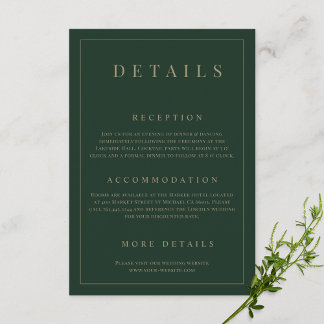 Tarjeta De Recepción Detalles del Boda formal simple verde y dorado